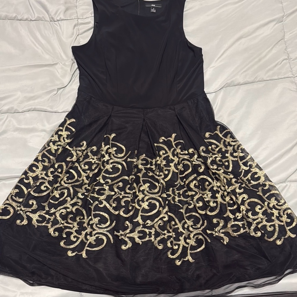 Black and gold cocktail dress
